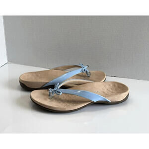 Vionic Bella II Sandals Women 8.5 Blue Patent Leather Bow Orthotic Slip On Thong